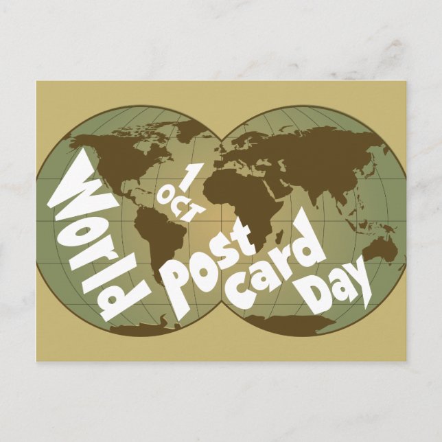 World Postcard Day with globe map typographic (Front)