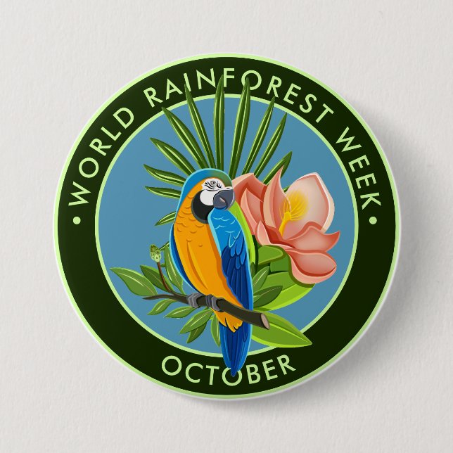 World Rainforest Week, parrot, hibiscus Button (Front)