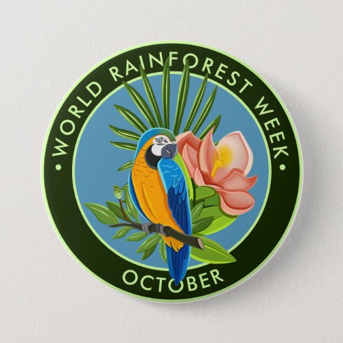 World Rainforest Week parrot hibiscus Button