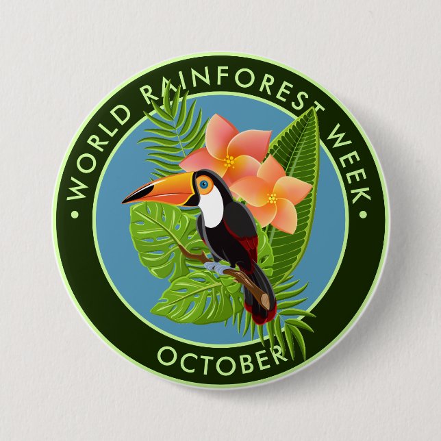 World Rainforest Week, toucan, plumeria Button (Front)