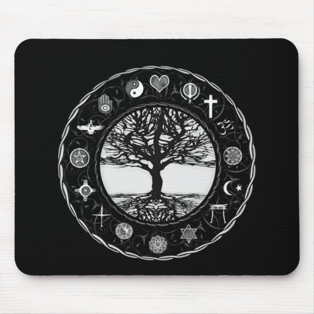 World Religions Black and White Tree Mouse Pad (Front)