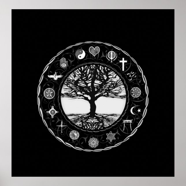 World Religions Black and White Tree Poster (Front)