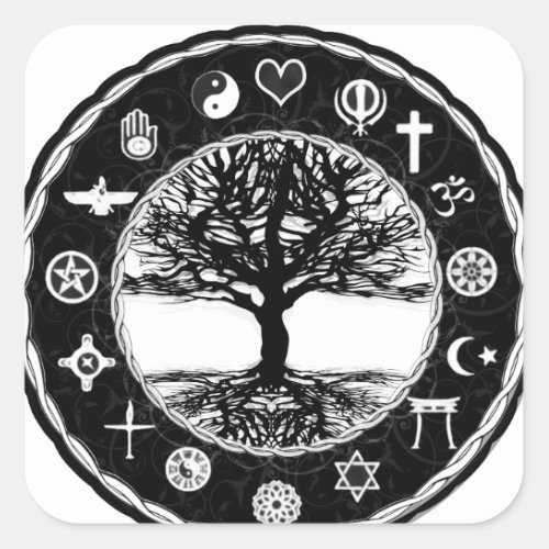 World Religions Peace Tree of Life Square Sticker