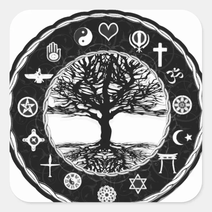 World Religions Peace Tree Of Life Square Sticker | Zazzle