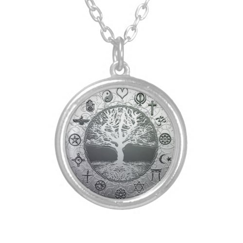 World Religions Tree of Life Silver Plated Necklace