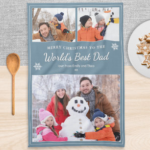 World’s Best Dad 3 Photos Christmas Blue Kitchen Towel