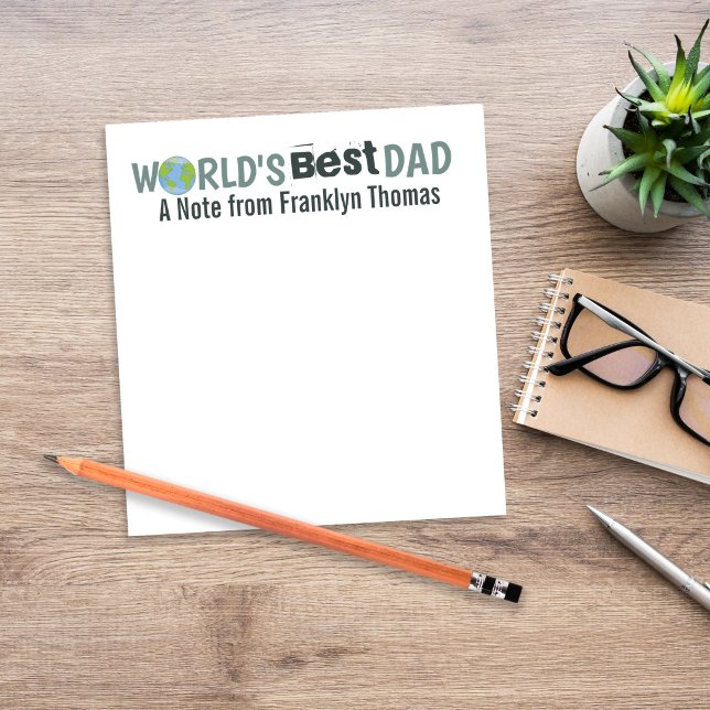 World’s Best Dad Custom Note from Kids (Personalized “World’s Best Dad” design with custom child’s name, shown in a clean workspace—perfect )