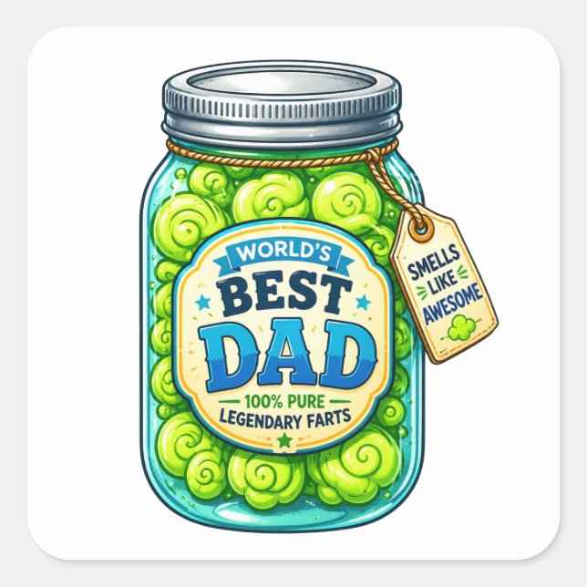 World’s Best Dad Funny Fart Jar Square Sticker (Front)
