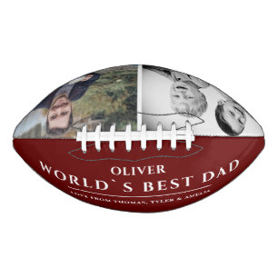 World`s Best Dad Red Father`s Day 2 Photo Collage Football