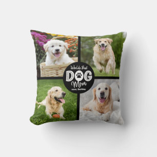 World’s Best Dog Mom Custom 4 Photo Black White Throw Pillow