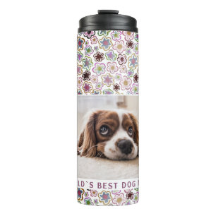 World˙s Best Dog Mom Flower Pattern Photo Thermal Tumbler