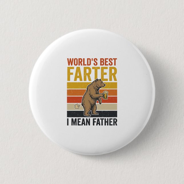 World’s Best Farter Funny Father Bear Button (Front)