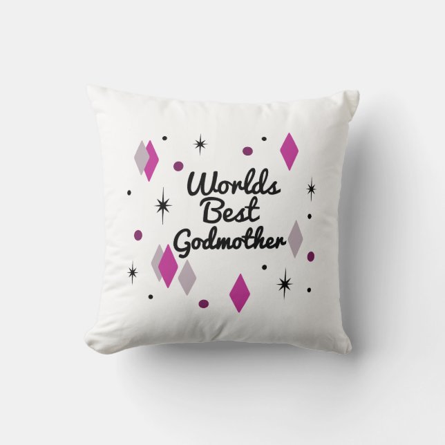 World’s Best Godmother Midcentury Throw Pillow (Front)