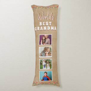 World`s Best Grandma Flowers Floral Rustic Photo Body Pillow