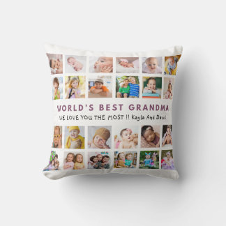 World’s Best Grandma Grandkids 24 Photo Plum Throw Pillow