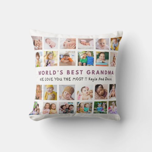 World’s Best Grandma Grandkids 24 Photo Plum Throw Pillow