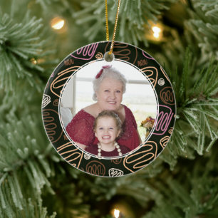 World`s Best Grandma Pink One Line Pattern Photo Ceramic Ornament