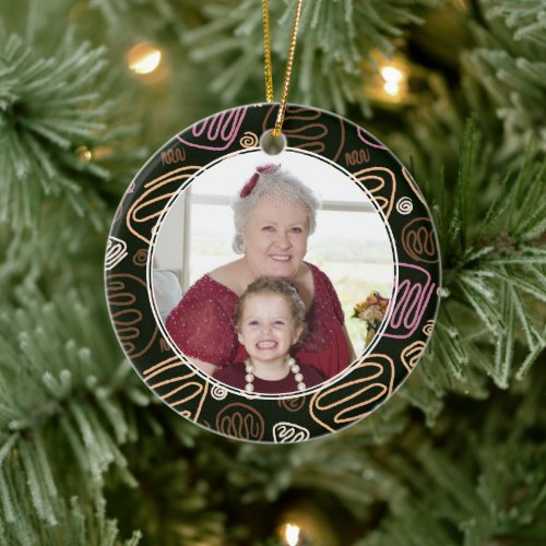 Worlds Best Grandma Pink One Line Pattern Photo Ceramic Ornament