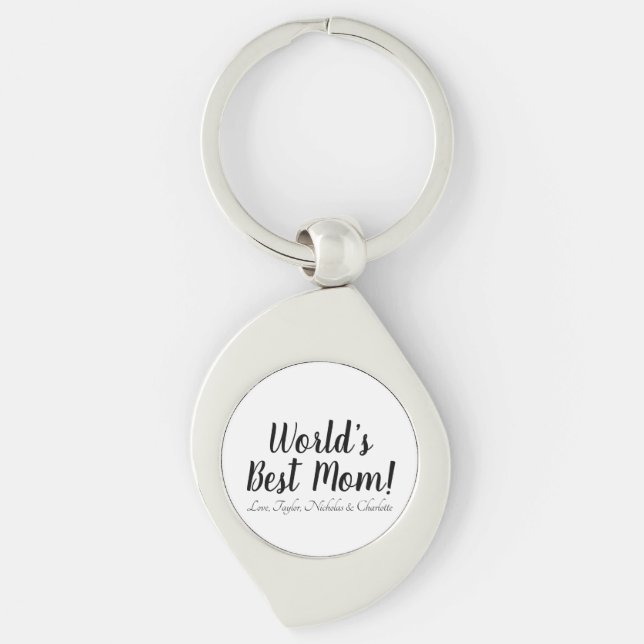 World’s Best Mom black white custom script elegant Keychain (Front)