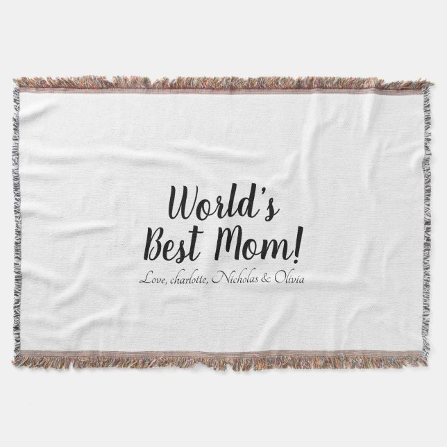 World’s Best Mom black white custom script elegant Throw Blanket (Front)