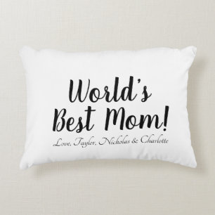 World’s Best Mom black white custom script stylish Accent Pillow
