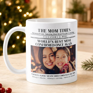 World’s Best Mom Christmas Photo Newspaper Coffee Mug