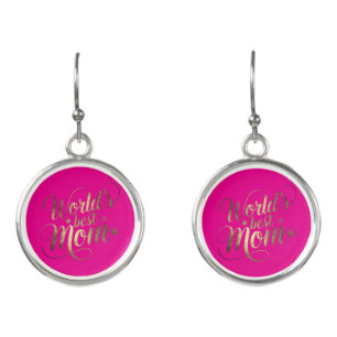 World’s Best Mom Elegant Floral Typography Gift Earrings