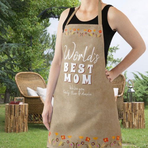 Worlds Best Mom Flowers Floral Beige Mothers Day Apron