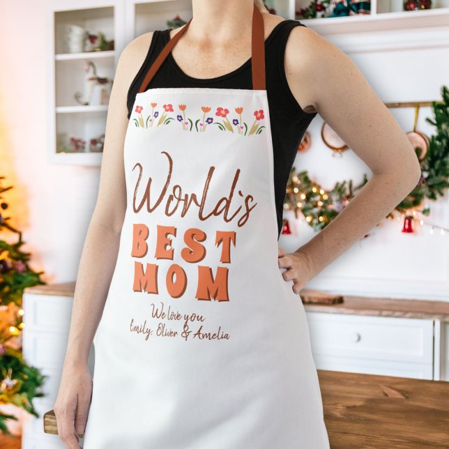World`s Best Mom Flowers Floral Mother`s Day Apron (Creator Uploaded)