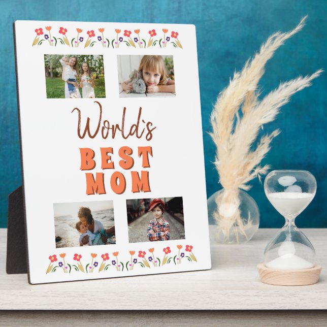 World`s Best Mom Flowers Floral Mother`s Day Photo Plaque (Side)