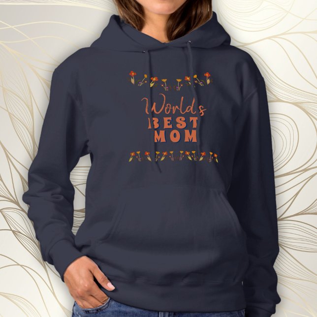 World`s Best Mom Flowers Floral Navy Blue Hoodie (Creator Uploaded)
