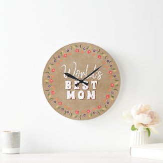 World`s Best Mom Flowers Floral Rustic Beige