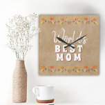 World`s Best Mom Flowers Floral Rustic Beige Square Wall Clock<br><div class="desc">World`s Best Mom Flowers Floral Rustic Beige Square Wall Clock. Hand-drawn flowers in beautiful spring colors on rustic old paper background. Gift for a mother for Mother`s Day,  a birthday or Christmas. You can change mom to mommy,  mama, ... </div>