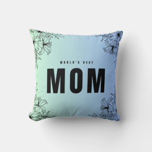 World`s Best Mom Flowers Floral Rustic blue black  Throw Pillow