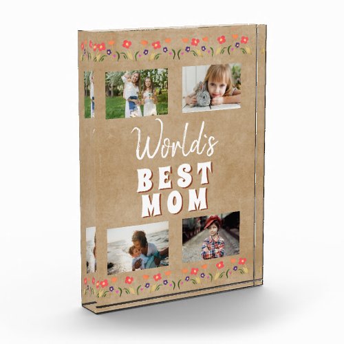 Worlds Best Mom Flowers Floral Rustic Photo Block