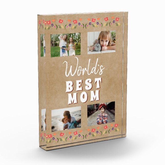 World`s Best Mom Flowers Floral Rustic Photo Block (Left)