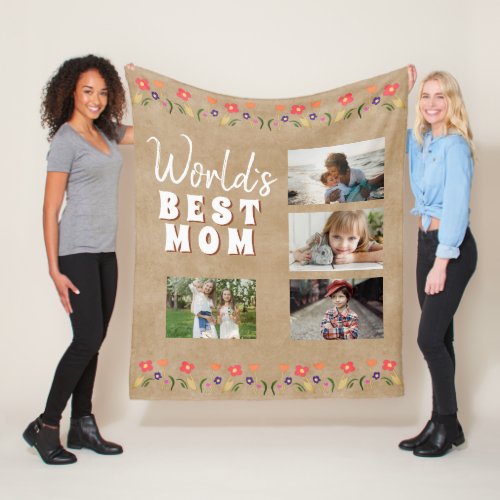 Worlds Best Mom Flowers Floral Rustic Photo Fleece Blanket