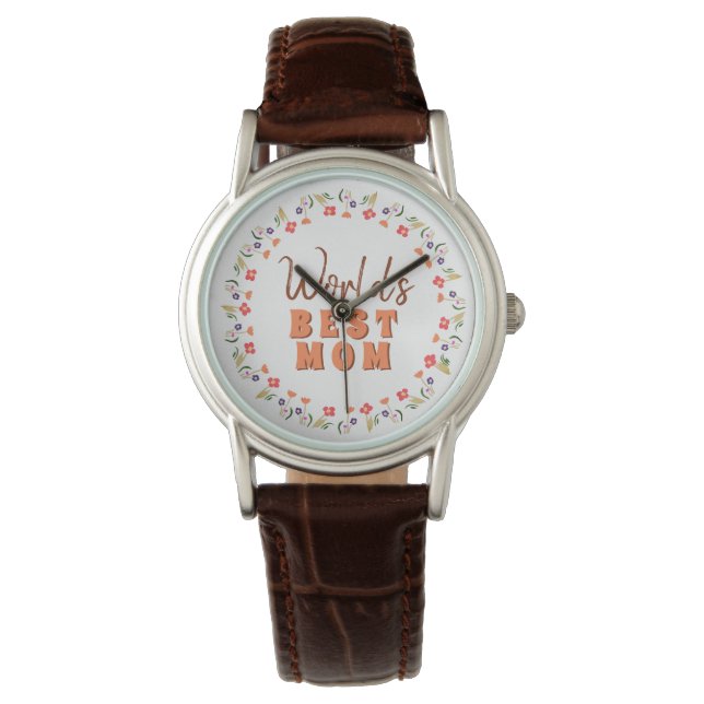 World`s Best Mom Flowers Floral  Watch (Front)