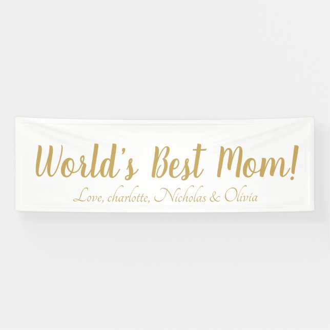 World’s Best Mom gold custom script cute Banner (Horizontal)