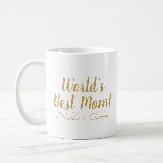 World’s Best Mom gold custom script cute Coffee Mug (Left)