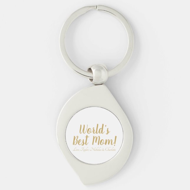 World’s Best Mom gold custom script cute Keychain (Front)
