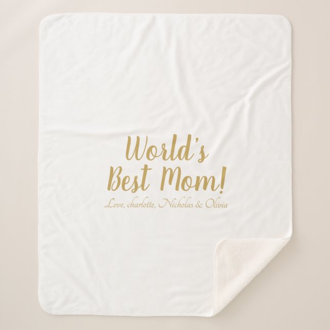 World’s Best Mom gold custom script cute Sherpa Blanket (Front)