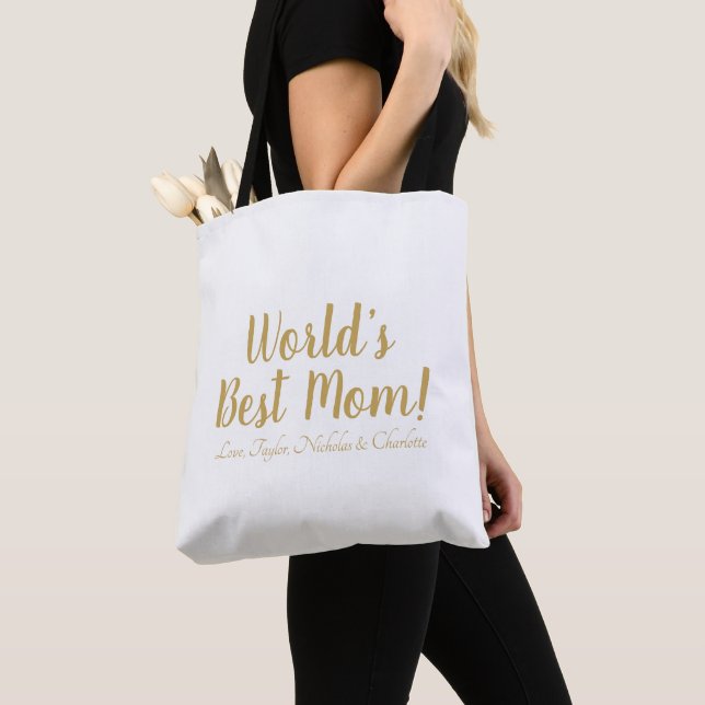 World’s Best Mom gold custom script cute Tote Bag (Close Up)