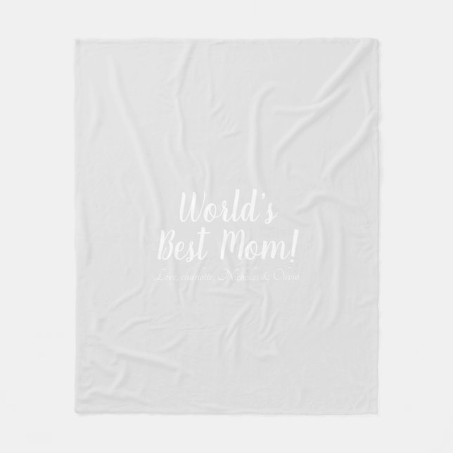 World’s Best Mom pale grey custom script stylish Fleece Blanket (Front)