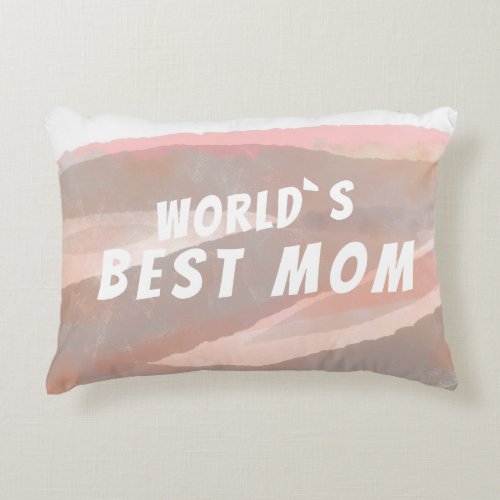 World`s Best Mom Peach Pink Watercolor Accent Pillow - World`s Best Mom Peach Pink Watercolor Accent Pillow. The text is trendy white typography on the peach-pink watercolor drawing. You can change any text on the pillow or erase it.