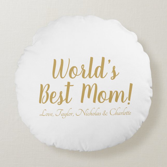 World’s Best Mom personalized custom script cute Round Pillow (Front)