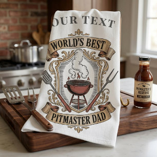 World’s Best Pitmaster Dad Retro BBQ Crest Custom Kitchen Towel