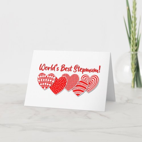 Worlds Best Stepmum Red Decorative Hearts Card