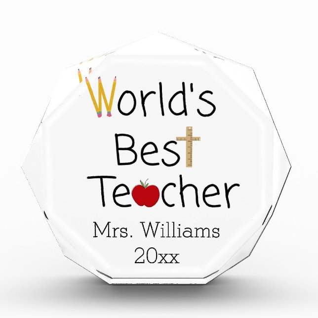 World’s Best Teacher Cool School Supplies Acrylic  Award (Front)