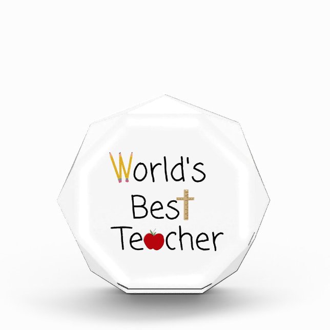 World’s Best Teacher Cool School Supplies Acrylic Award (Front)